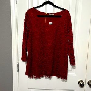 Red women’s Roz&Ali size 2X lace shirt with gold zipper